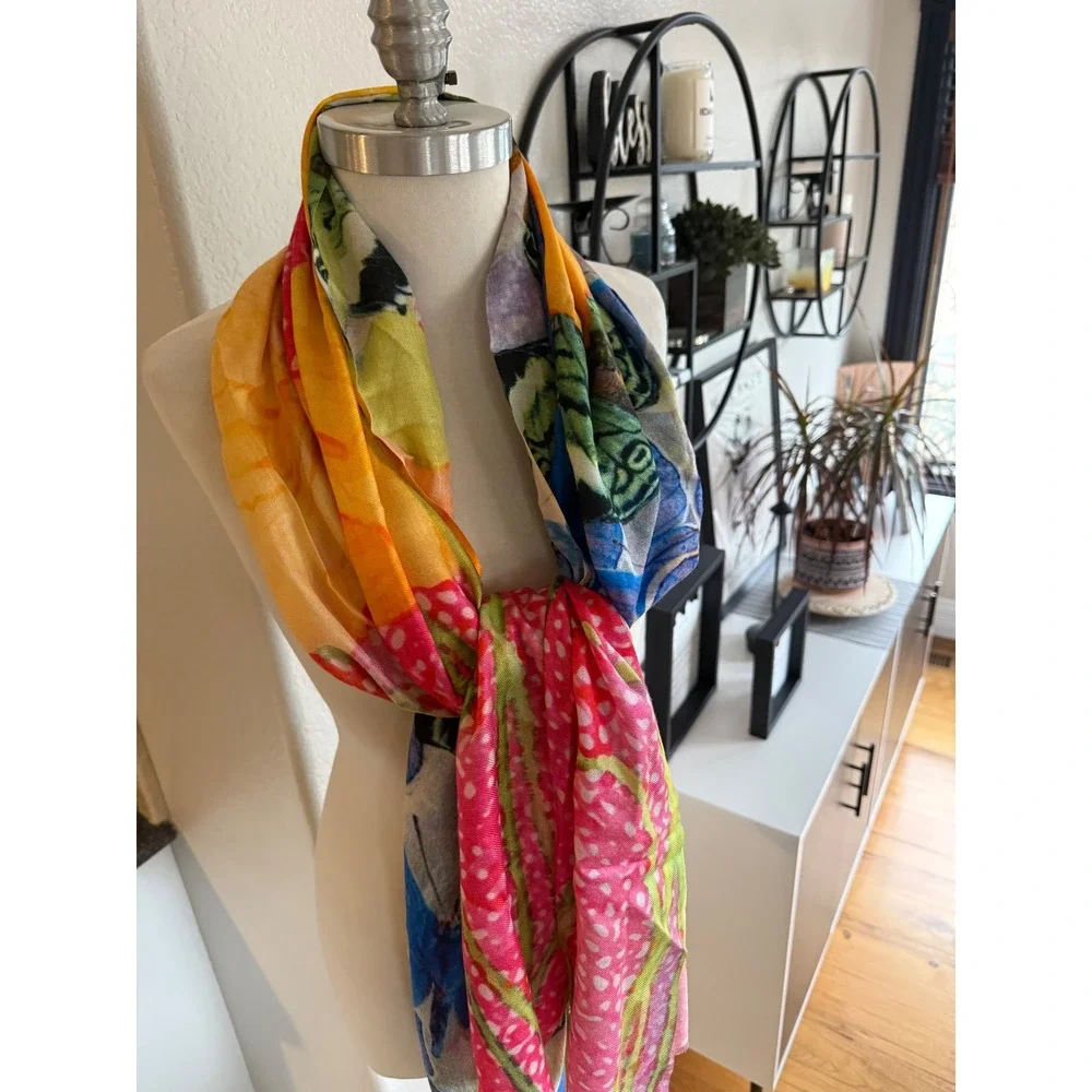 NIQUEA.D Silk Butterfly Floral 28x72 Scarf Wrap Shawl Pashmina Wearable Art Chic